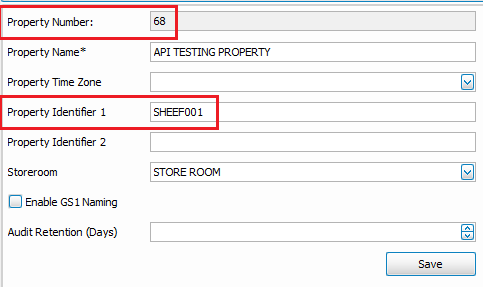 Screenshot with the Property Number and Property Identifier 1 fields highlighted