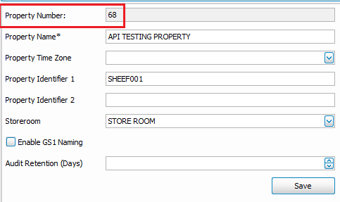 Screenshot with the Property Number highlighted