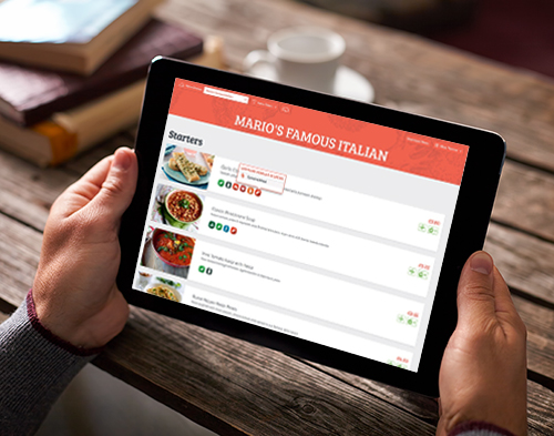 One-click menu publishing with full nutrition and allergen information.