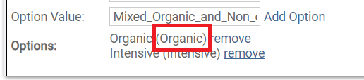 Screenshot of the same modal showing "(Organic)" highlighted