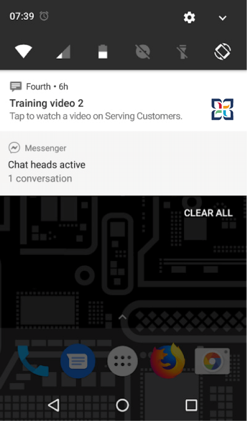 Screenshot showing an example push notification